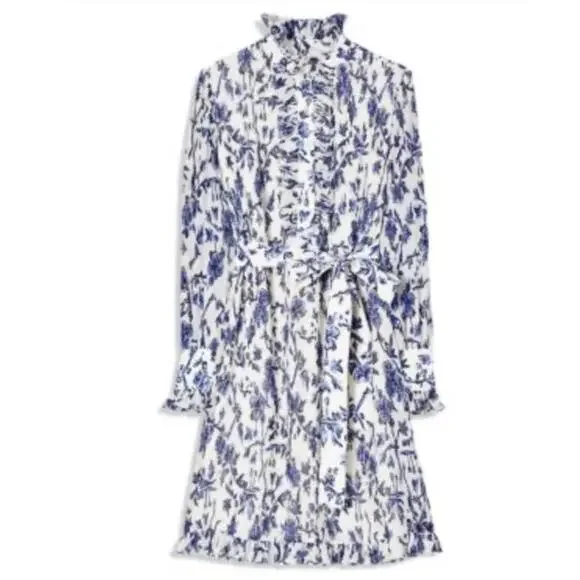knee length dresses for ladies Tory Burch Homage Long Sleeve Midi Dress Multicolor Floral Print Silk –  Celebrity Owned main image 0